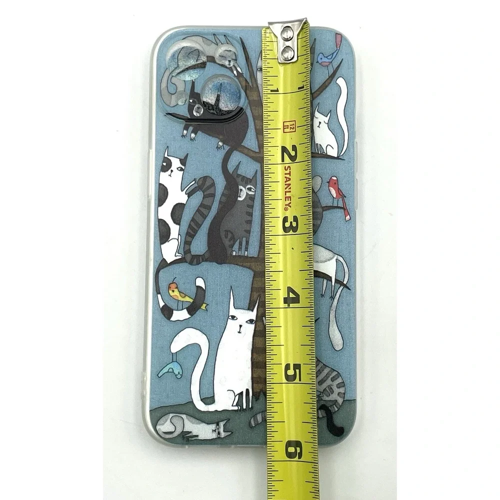 New iPhone 13 Cat Tree Phone Case Whimsical Cats Birds‎ Blue Clear Edge